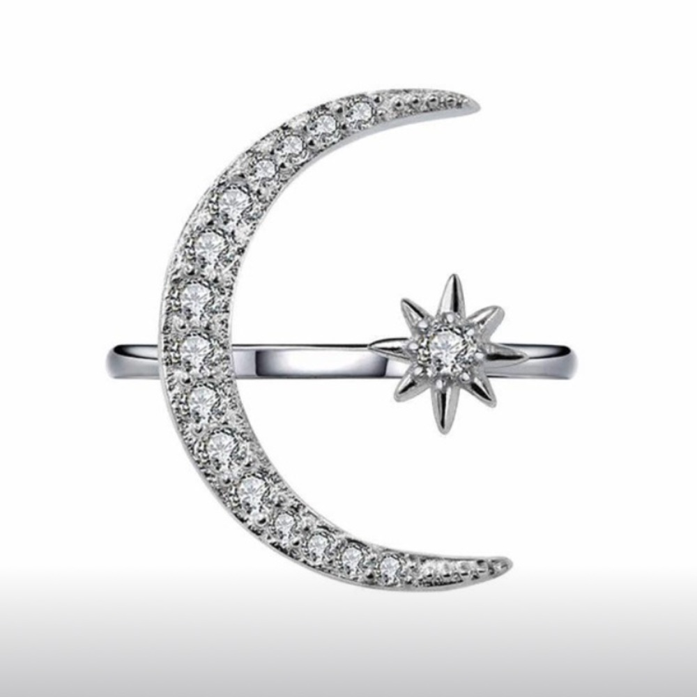 (1 GOLD LEFT!) 18k Gold over S925 Crescent Moon & Star Ring - Picture 12 of 15